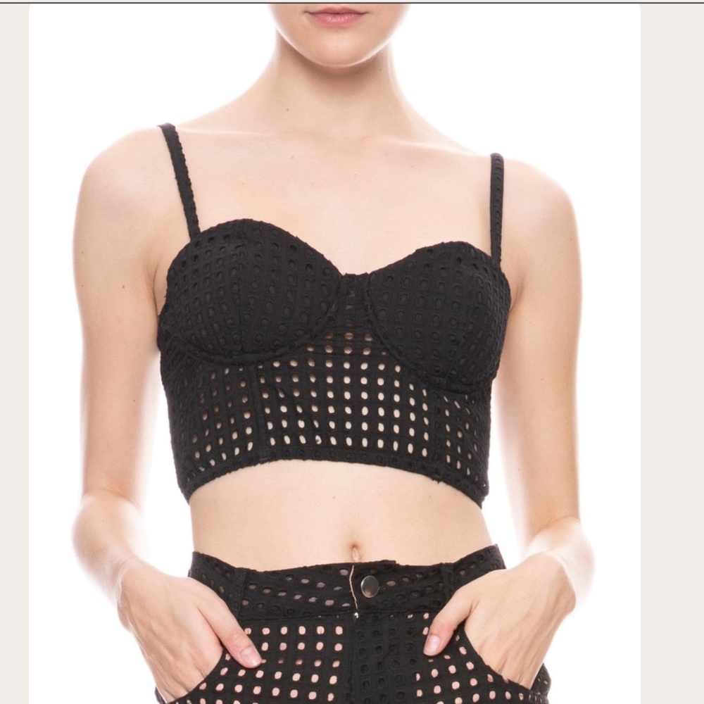 *SOLD* Fleur du Mal Cotton Black Eyelet Balconette Bustier - S